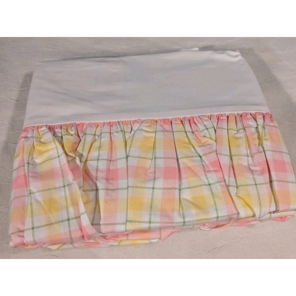 Pottery Barn Kids Crib Dust Ruffle Bed Skirt Plaid Pink Cotton Spring Percale - Picture 3 of 11